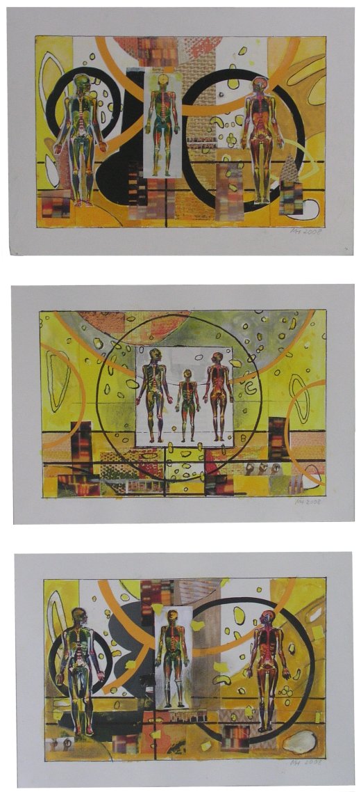 Collage, Gouachefarbe auf Papier, H 13cm x B 20cm, 2008, 3-teiliges Bild
