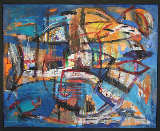 Aus der Folge: Blaue Bilder-Vibration, Öl auf Hartfaser, H 80cm x B 60cm, 2003